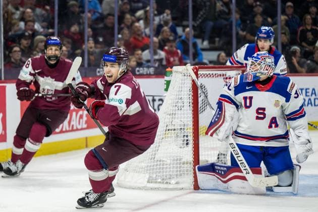 241228 Davids Livsics of Latvia celebrates during scoring 1 4 during the 2025 IIHF World Junior Championship game between Latvia and USA on December 28, 2024 in Ottawa Photo Mathias Bergeld BILDBYRAN kod MB MB1030 ishockey ice hockey jvm junior vm u20 2025 iihf world junior championship world juniors latvia usa 3 bbeng jubel  Copyright: MATHIASxBERGELD BB241228MB043