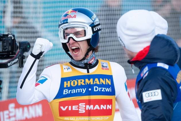 TSCHOFENIG Daniel Oesterreich celebrates at the finish, AUT, FIS Viessmann Ski Jumping World Cup, Four Hills Tournament Bergisel Ski Jumping Innsbruck, individual ski jumping competition, 2024 2025 season, 04 01 2025 AUT, FIS Viessmann Ski Jumping World Cup, Four Hills Tournament Bergisel Ski Jumping Innsbruck, individual ski jumping competition, 2024 2025 season, 04 01 2025 Innsbruck Copyright: xEibner-Pressefoto Memmlerx EP_MMR