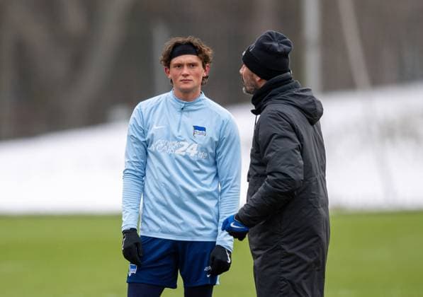 Football, Men, Season 2024 25, 2 Bundesliga, Hertha BSC, Training, f l Fabian Reese Hertha BSC , Coach Cristian Fiel Hertha BSC , 14 01 2025, Copyright: xSebastianxRäppold MatthiasxKochx