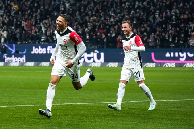 Nnamdi Collins Eintracht Frankfurt, 34 celebrates the goal for 4 1, GER, Eintracht Frankfurt vs SC Freiburg, Football, 1 Bundesliga, Matchday 17, Season 2024 2025, 14 01 2025 GER, Eintracht Frankfurt vs SC Freiburg, Football, 1 Bundesliga, Matchday 17, Season 2024 2025, 14 01 2025 Frankfurt Copyright: xEibner-Pressefoto FlorianxWieganx EP_FWD