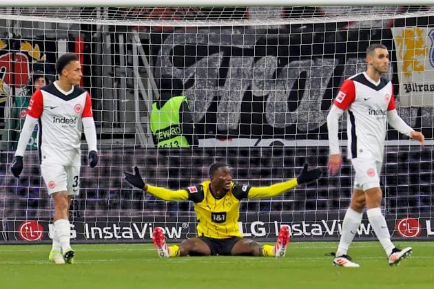 Frankfurt, Germany 17 January 2025 1 BL 2024 2025 Eintracht Frankfurt vs Borussia Dortmund In the picture Serhou Guirassy Dortmund claims a penalty DFL regulations prohibit any use of photographs as image sequences and or quasi video Deutsche Bank Park Hessen Copyright: xFotostandx xRacochax