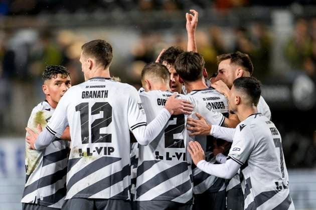Players of SV Sandhausen SVS , celebrate the goal, celebrate the goal, goal, celebration, cheers about the goal, rejoice, joy, optimistic, positive, game scene, highlight, action, 25 01 2025, Sandhausen Germany , Football, 3 Liga, SV Sandhausen 1 FC Saarbrücken, DFB DFL REGULATIONS PROHIBIT ANY USE OF PHOTOGRAPHS AS IMAGE SEQUENCES AND OR QUASI VIDEO xozx