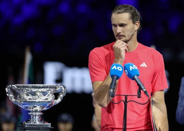 Winner Jannik Sinner gives speech during the award ceremony, Presentation Australian Open 2025, Melbourne Park, Melbourne, Victoria, Australia Copyright: xJuergenxHasenkopfx