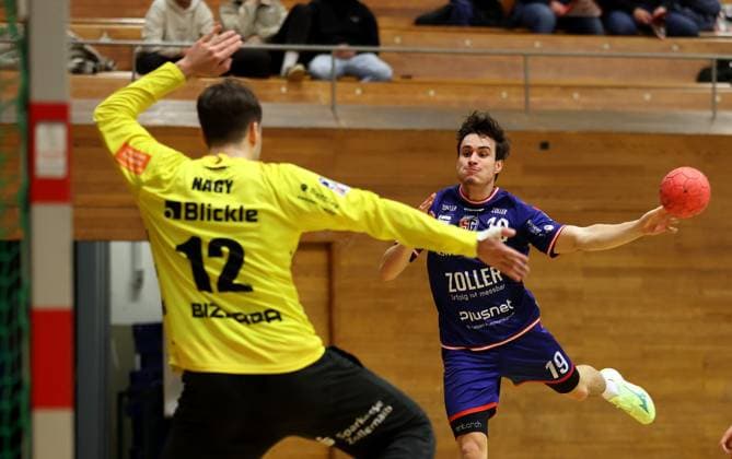 30 01 2025, Germany, Bietigheim, Handball, SG BBM Bietigheim vs HBW Balingen Weilstetten, v l Nagy Benedek HBW , Gonzalo Perez Arce BBM
