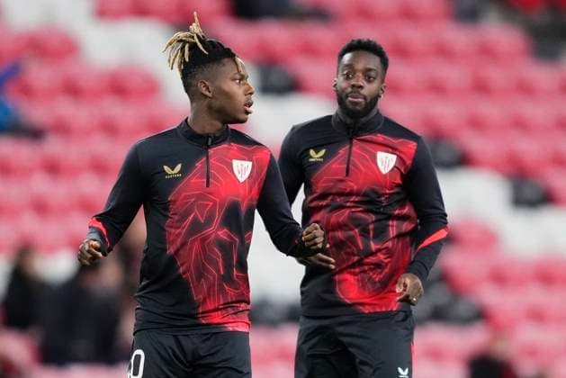 Athletic Club v FC Viktoria Plzen - UEFA Europa League 2024 25 League Phase MD8 Inaki Williams right winger of Athletic Club and Ghana and Nico Williams left winger of Athletic Club and Spain during the warm-up before the UEFA Europa League 2024 25 League Phase MD8 match between Athletic Club and FC Viktoria Plzen at Estadio de San Mames on January 30, 2025 in Bilbao, Spain. Bilbao Spain  Copyright: xJosexBretonx originalFilename:bretonhernandez-athletic250130_npZjR.jpg