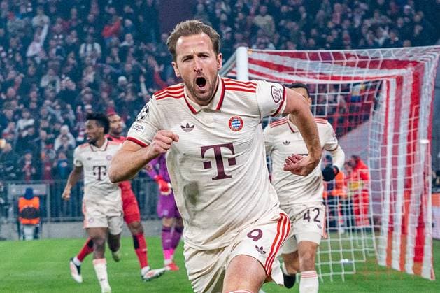 05 03 2025, FC Bayern München vs Bayer Leverkusen, UEFA Champions League, round of 16 first leg goal to 1 0 by Harry Kane FC Bayern Muenchen, 9 Copyright: xBahhoxKarax