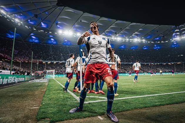 Soccer Men Season 2024 2025 2 Soccer Bundesliga 25 Matchday Hamburger SV vs Fortuna Düsseldorf 08 03 2025 Davie Selke 27, HSV scores a goal and cheers Hamburg Volksparkstadion Hamburg Germany
