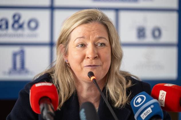 Speed skating, press conference of Claudia Pechstein at the Müggelturm in the Hauptmann Restaurant in Berlin Köpenick, in the picture Claudia Pechstein, 10 03 2025, Copyright: xMatthiasxKochx
