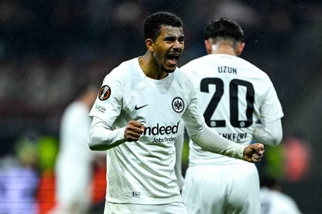 Ansgar Knauff Eintracht Frankfurt, 36 celebrates victory, GER, Eintracht Frankfurt vs Ajax Amsterdam, Football, UEFA Europa League, round of 16, second leg, 2024 25 season, 13 03 2025 GER, Eintracht Frankfurt vs Ajax Amsterdam, Football, UEFA Europa League, round of 16, second leg, 2024 25 season, 13 03 2025 Frankfurt am Main Copyright: xEibner-Pressefoto FlorianxWieganx EP_FWD