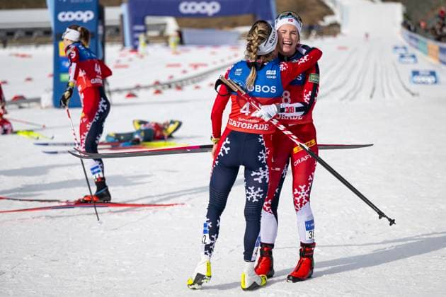 250315 Therese Johaug of Norway and Kristin Austgulen Fosnaes of Norway after women™s 20 km interval start classic technique during the FIS Cross Country World Cup on March 15, 2025 in Oslo Photo Marius Simensen BILDBYRAN COP 238 MM0039 skidor dam cross country skiing langrenn fis world cup holmenkollen womens 20 km bbeng norge  Copyright: MARIUSxSIMENSEN BB250315BB418