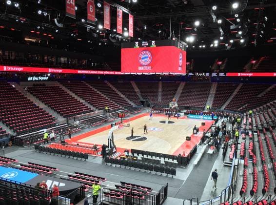SAP Garden, hall, basketball hall, interior view, sports facility, multi-purpose hall, in the Olympic Park, Basketball EuroLeague FC Bayern Muenchen Anadolu Efes Istanbul SAP Garden 14 03 20205 PHOTO Mladen Lackovic LakoPress