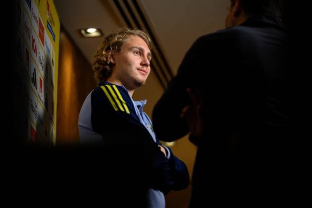 250318 Sebastian Nanasi of the Swedish men s national football team at a press event on March 18, 2025 in Marbella Photo Carl Sandin BILDBYRAN code CS CS0694 fotboll football soccer fotball landskamp pressträff event meeting sverige sweden sverige a bbeng  Copyright: CARLxSANDIN BB250318CS013