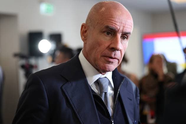 (250319) -- COSTA NAVARINO, March 19, 2025 -- Candidate to the presidency of the International Olympic Committee (IOC) Johan Eliasch answers questions during the 144th International Olympic Committee (IOC) session in Costa Navarino, Athens, Greece, March 19, 2025. ) (SP)GREECE-COSTA NAVARINO-144TH IOC SESSION CaoxCan 