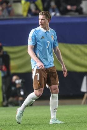 Belgium s Kevin De Bruyne pictured during a soccer game between Belgian national team, Nationalteam the Red Devils and Ukraine, Thursday 20 March 2025 in Murcia, Spain, the first leg of the play-offs in the Nations League. VIRGINIExLEFOUR  x115337303x