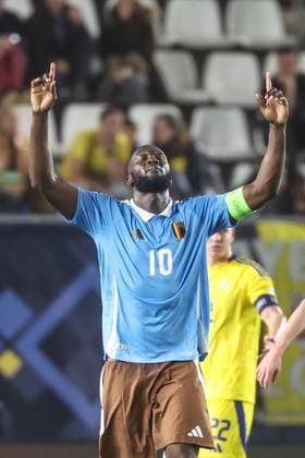 Belgium s Romelu Lukaku celebrates after scoring during a soccer game between Belgian national team, Nationalteam the Red Devils and Ukraine, Thursday 20 March 2025 in Murcia, Spain, the first leg of the play-offs in the Nations League. VIRGINIExLEFOUR x115338113x