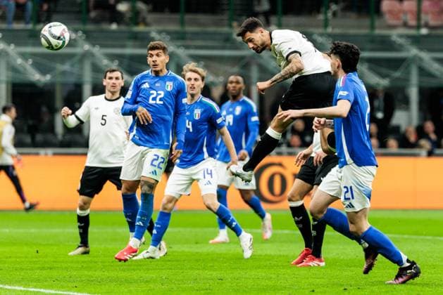 UEFA Nations League Italy Germany 20 03 2025 Tim Kleindienst Germany, 9 heads to 1 1 UEFA Nations League Italy Germany Milan, Stadio San Siro, 20 03 2025 Copyright: xBEAUTIFULxSPORTS Wunderlx