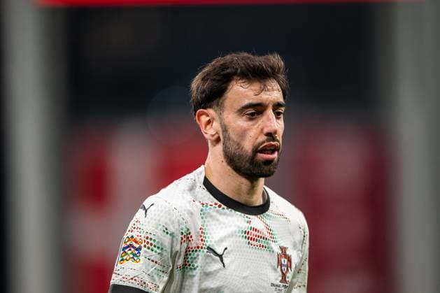 Denmark v Portugal, UEFA Nations League, Copenhagen, Denmark Copenhagen, Denmark. 20th, March 2025. Bruno Fernandes (8) of Portugal seen during the UEFA Nations League play-off match between Denmark and Portugal at Parken in Copenhagen. Denmark, Copenhagen  Copyright: xGonzalesxPhoto FrederikkexJensenx