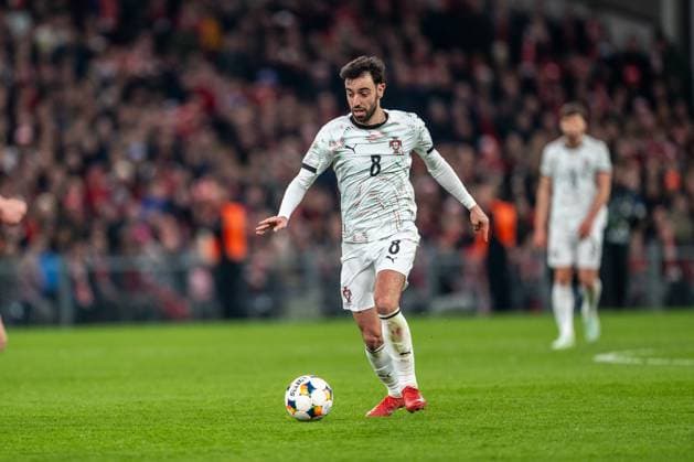 Denmark v Portugal, UEFA Nations League, Copenhagen, Denmark Copenhagen, Denmark. 20th, March 2025. Bruno Fernandes (8) of Portugal seen during the UEFA Nations League play-off match between Denmark and Portugal at Parken in Copenhagen. Denmark, Copenhagen  Copyright: xGonzalesxPhoto FrederikkexJensenx