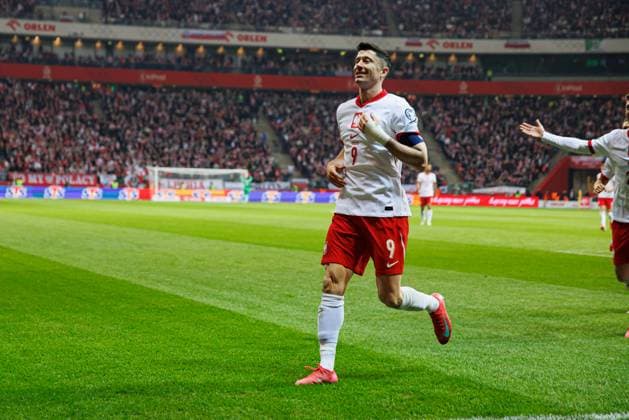 Robert Lewandowski seen celebrating after scoring goal during World Cup 2026 European Qualifying game between national teams of Poland and Lithuania at PGE Narodowy (Maciej Rogowski) Warsaw PGE Narodowy Poland Copyright: xMaciejxRogowskix polandlithuania2425-516