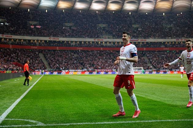 Robert Lewandowski seen celebrating after scoring goal during World Cup 2026 European Qualifying game between national teams of Poland and Lithuania at PGE Narodowy (Maciej Rogowski) Warsaw PGE Narodowy Poland Copyright: xMaciejxRogowskix polandlithuania2425-520