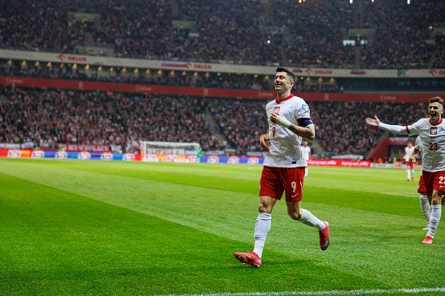 Robert Lewandowski seen celebrating after scoring goal during World Cup 2026 European Qualifying game between national teams of Poland and Lithuania at PGE Narodowy (Maciej Rogowski) Warsaw PGE Narodowy Poland Copyright: xMaciejxRogowskix polandlithuania2425-515