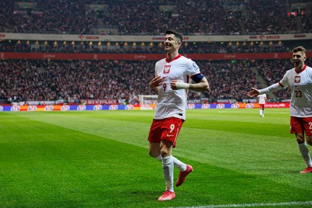 Robert Lewandowski seen celebrating after scoring goal during World Cup 2026 European Qualifying game between national teams of Poland and Lithuania at PGE Narodowy (Maciej Rogowski) Warsaw PGE Narodowy Poland Copyright: xMaciejxRogowskix polandlithuania2425-518