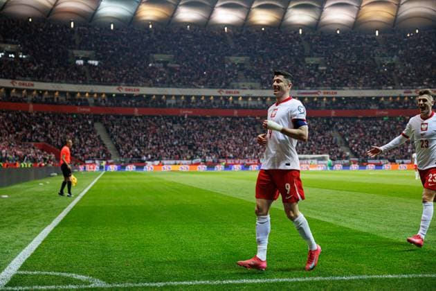 Robert Lewandowski seen celebrating after scoring goal during World Cup 2026 European Qualifying game between national teams of Poland and Lithuania at PGE Narodowy (Maciej Rogowski) Warsaw PGE Narodowy Poland Copyright: xMaciejxRogowskix polandlithuania2425-521