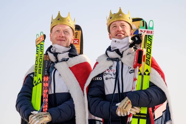 250323 Johannes Thingnes Bo of Norway and Tarjei Bo of Norway is celebrated after men s 15 km mass start during the IBU World Cup on March 23, 2025 in Oslo Photo Mathias Bergeld BILDBYRAN kod MB MB1115 biathlon biathlon biathlon world cup ibu world cup masstart mass start bbeng norway jubel  Copyright: MATHIASxBERGELD BB250323MB238