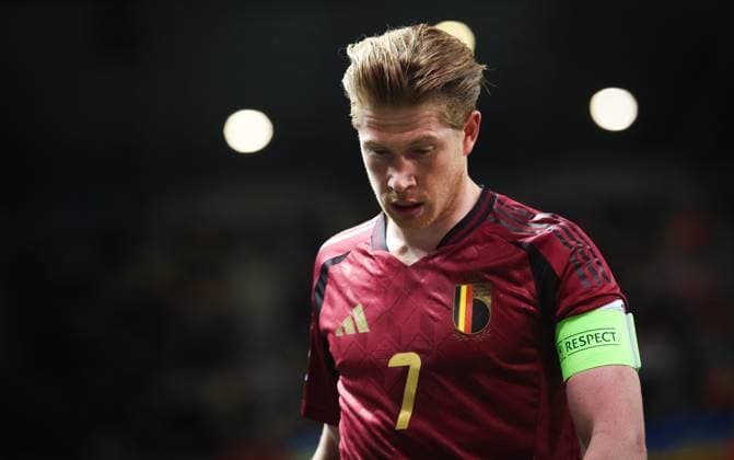 Belgium s Kevin De Bruyne pictured during a soccer game between Belgian national team, Nationalteam the Red Devils and Ukraine, Thursday 20 March 2025 in Murcia, Spain, the first leg of the play-offs in the Nations League. VIRGINIExLEFOUR  x115468923x