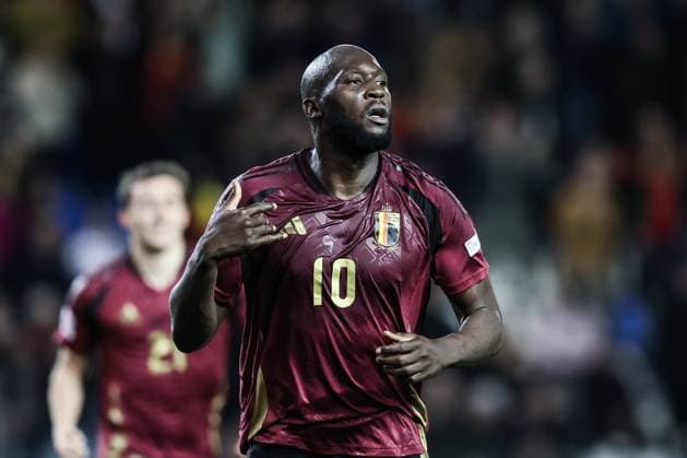 Belgium s Romelu Lukaku celebrates after scoring during a soccer game between Belgian national team, Nationalteam the Red Devils and Ukraine, Sunday 23 March 2025 in Genk, the return leg of the Nations League playoff. Ukraine won the first leg 3-1. BRUNOxFAHY x115473395x