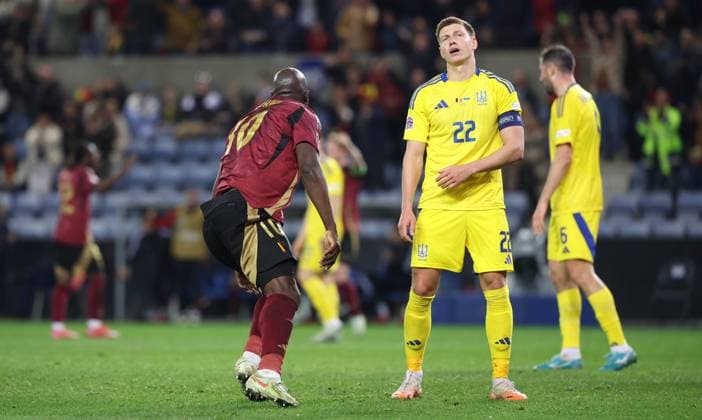 Belgium s Romelu Lukaku celebrates after scoring during a soccer game between Belgian national team, Nationalteam the Red Devils and Ukraine, Sunday 23 March 2025 in Genk, the return leg of the Nations League playoff. Ukraine won the first leg 3-1. VIRGINIExLEFOUR x115474733x
