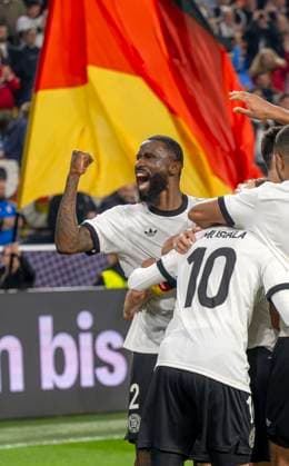 23 03 2025, Football UEFA Nations League 2024 25, Quarter-final, Germany Italy, in Dortmund, Signal Iduna Stadion, Goal celebration Antonio Rüdiger Germany