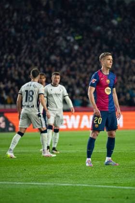 Spanish LaLiga EA Sports: FC Barcelona, Barca v CA Osasuna in Barcelona, Spain. Barcelona, Spain, 27, March, 2025. Spanish LaLiga EA Sports: FC Barcelona v CA Osasuna. (20) Dani Olmo reacts after scoring chance. Barcelona Olympic Stadium Lluis Companys Barcelona Spain