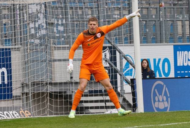 CFC vs Greifswalder FC 29 03 2025, Chemnitz, Stadion an der Gellertstrasse, Sport, Fußball,Regionalliga Nordost 2024 2025, 27 Spieltag, CFC CFC vs Greifswalder FC Greifswald Goalkeeper Jakub Jakubov Chemnitz Sachsen BRD