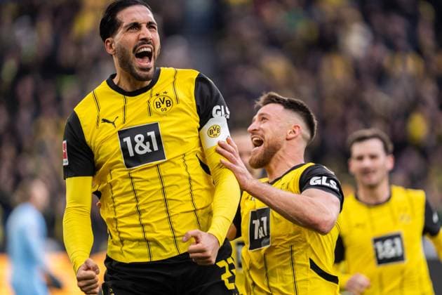GER, 1 FBL Borussia Dortmund vs. 1 FSV Mainz 05 30 03 2025, Signal Iduna Park, Dortmund, GER, 1 FBL Borussia Dortmund vs. 1 FSV Mainz 05 in the picture Goal celebrations cheering for the goal to 2 0 by Emre Can BV Borussia Dortmund, 23 jumps in the air, Salih Özcan Oezcan BV Borussia Dortmund, 6 nordphotoxGmbHxx xChristianxSchulze nph000300