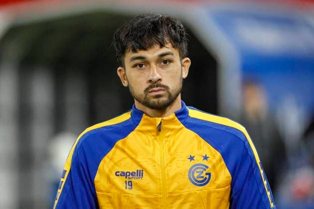 Mathieu Choiniere Grasshopper Club Zurich, 19 , Switzerland, Football, Super League, Matchday 30, 2024 2025, FC Basel 1893 vs Grasshopper Club Zurich, 03 04 2025, Sankt Jakob Park, Basel, Switzerland Basel Sankt Jakob Park Canton Basel City Switzerland Copyright: xGrantxHubbsx