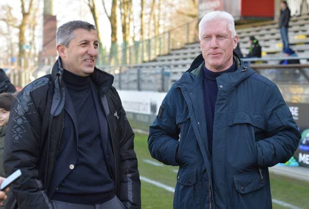 02 03 2025, GER, Soccer, Regionalliga West, Season 2024 2025, Matchday 24, Ohlendorf Stadion im Heidewald, Gütersloh FC Gütersloh SC Paderborn 07 U23 3 2 Ayhan Tumani Sports Director NLZ SC Paderborn 07 U32, left with Rob Reekers Sports Director FC Gütersloh , action, single image, landscape, facial expressions, gestures