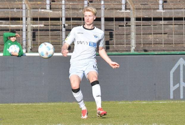 02 03 2025, GER, Soccer, Regionalliga West, Season 2024 2025, 24 Matchday, Ohlendorf Stadion im Heidewald, Gütersloh FC Gütersloh SC Paderborn 07 U23 3 2 Anton Bäuerle SC Paderborn 07 U32 Action, Single image, Landscape