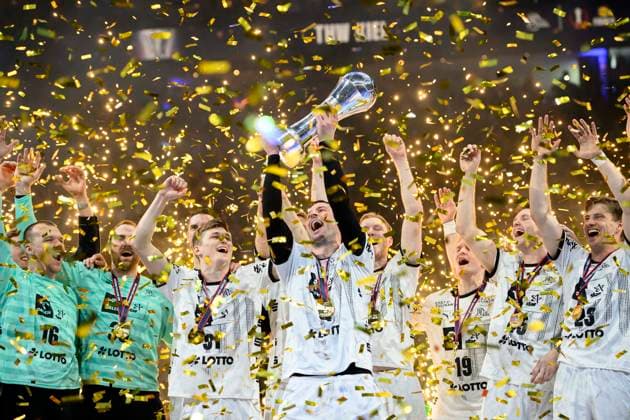 Award ceremony, cheering Domagoj DUVNJAK KI and his team with the cup, German Cup Winner 2025 Final THW Kiel KI MT Melsungen MTM , on 13 04 2025 Handball DHB Pokal Final Four 2025, from 12 04 13 04 2023 in Cologne Germany Â