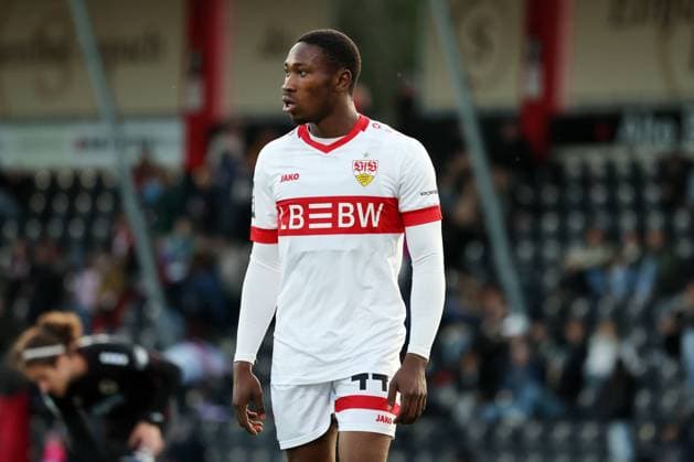 09 04 25 VfB Stuttgart II FC Viktoria Köln 1904 Germany, Großaspach, 09 04 2025, Football, 3 Liga, VfB Stuttgart II FC Viktoria Köln 1904 Mohamed Sankoh VfB Stuttgart II