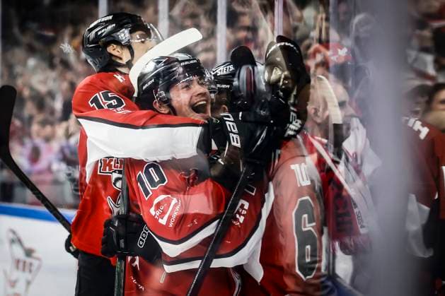 PENNY DEL 1 Playoff Final Kölner Haie Eisbären Berlin Koeln, 19 04 2025 Goal celebration Parker Tuomie Kölner Haie, 62 scores to 1 0 PENNY DEL 1 Playoff Final Kölner Haie Eisbären Berlin on 19 04 25 at Lanxess Arena in Koeln Germany Copyright: xBEAUTIFULxSPORTS AxelxKohringx