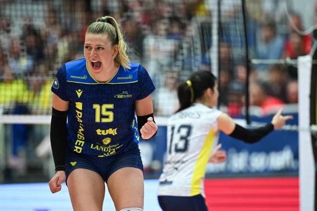 Elles Dambrink SSC Palmberg Schwerin, 15 Dresdner SC vs SSC Palmberg Schwerin, 1 Volleyball Bundesliga Women, Season 2024 2025, 23 04 2025 Dresdner SC vs SSC Palmberg Schwerin, 1 Volleyball Bundesliga Women, Season 2024 2025, 23 04 2025 Dresden Copyright: xEibner-Pressefoto xHoepnerx EP_PHR