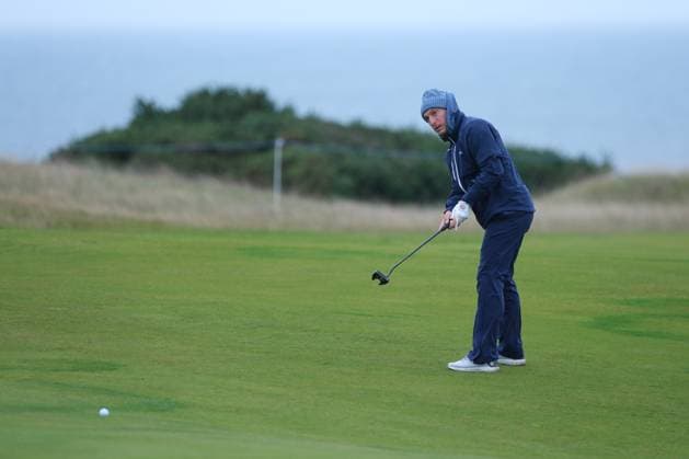 UK: The Alfred Dunhill Links Championship at Kingsbarns, St Andrews, Scotland on 30 September 2022 Pictured: Ex-footballer Mark Noble on the 9th fairway at Kingsbarns during the second round of the Alfred Dunhill Links Championship 2022 St Andrews Fife Scotland Copyright: xAlexxToddx
