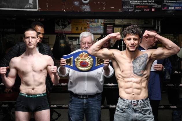 Boxing Boxing in the North, Waage, Hamburg, 30 04 2025 WBF World Championship Alexander Alex Pavlov GER Alaa Al Mahmoud NED Hamburg Germany