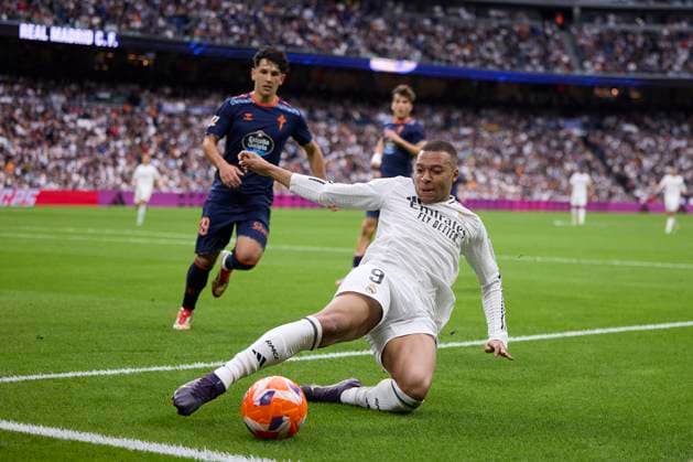Kylian Mbappe Real Madrid CF controls the ball during the LaLiga match between Real Madrid and RC Celta at Santiago BernabÃ u on May 4, 2025 in Madrid, Spain Photo by Manu Reino DeFodi Images