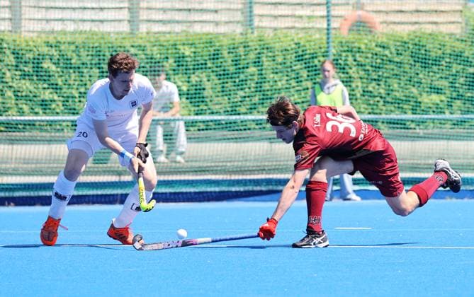 BAU 10 05 2025, Germany, Ludwigsburg, Hockey 2 Bundesliga, HTC Stuttgarter Kickers vs HC Ludwigsburg, f l Henrik Ziemssen HTC , Titus Sailer HCL