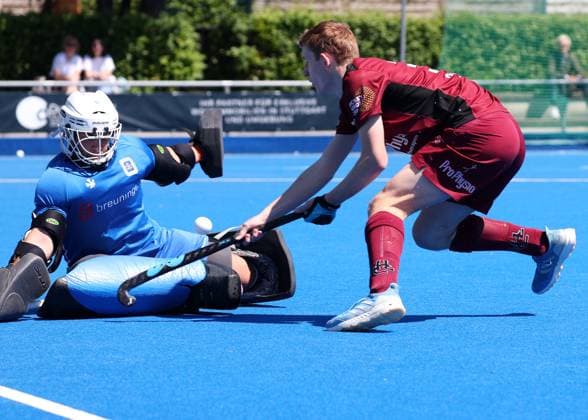 BAU 10 05 2025, Germany, Ludwigsburg, Hockey 2 Bundesliga, HTC Stuttgarter Kickers vs HC Ludwigsburg, f l Ole Steinbrinck HTC , Lasse Fischer HCL