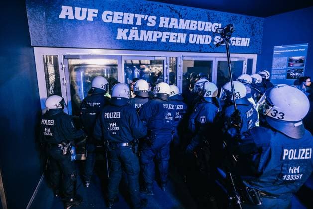 Hamburg, 10 May 2025 Football, 2 Bundesliga 2024 25, Hamburger SV SSV Ulm 1846 Football Police secure mixed zone after pitch storm DFL REGULATIONS PROHIBIT ANY USE OF PHOTOGRAPHS AS IMAGE SEQUENCES AND OR QUASI VIDEO