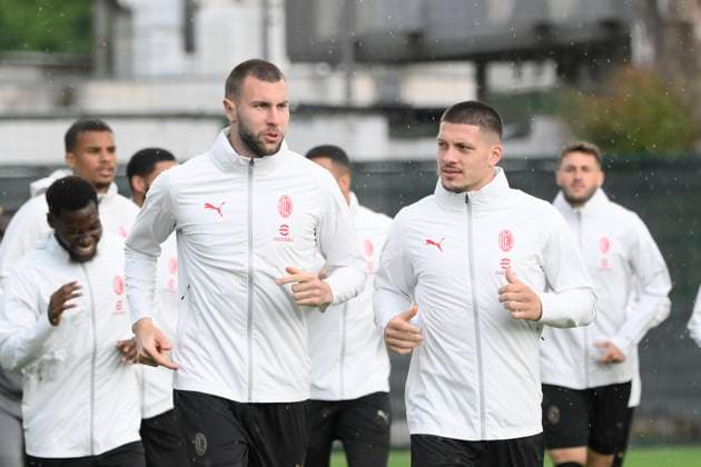 AC Milan s Strahinja Pavlovic during the training session before the Coppa Italia final between Milan and Bologna at the Giulio Onesti Olympic Training Center in Rome, Italy. Tuesday, May 13, 2025. Soccer  Copyright: xFabrizioxCorradetti LaPressex