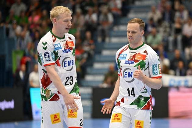 Magnus Saugstrup SC Magdeburg 23 and Omar Ingi Magnusson SC Magdeburg 14 VfL Gummersbach vs SC Magdeburg, Handball, Daikin 1 Bundesliga, Matchday 29, Season 2024 2025, Schwalbe Arena Gummersbach, 15.05 2025 VfL Gummersbach vs SC Magdeburg, Handball, Daikin 1 Bundesliga, Matchday 29, Season 2024 2025, Schwalbe Arena Gummersbach, 15.05 2025 Gummersbach Copyright: xEibner-Pressefoto JuergenxAugstx EP_JAT